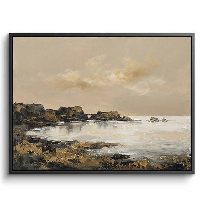 Golden Coastline Abstract painting, luxury UAE home decor, contemporary wall art, gold and sand coastal design for modern interiors