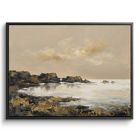 Golden Coastline Abstract painting, luxury UAE home decor, contemporary wall art, gold and sand coastal design for modern interiors