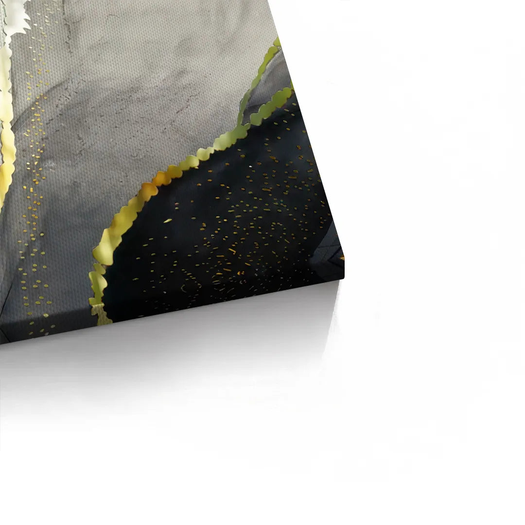 2Abstract art piece with black, gray, and green colors on a white background