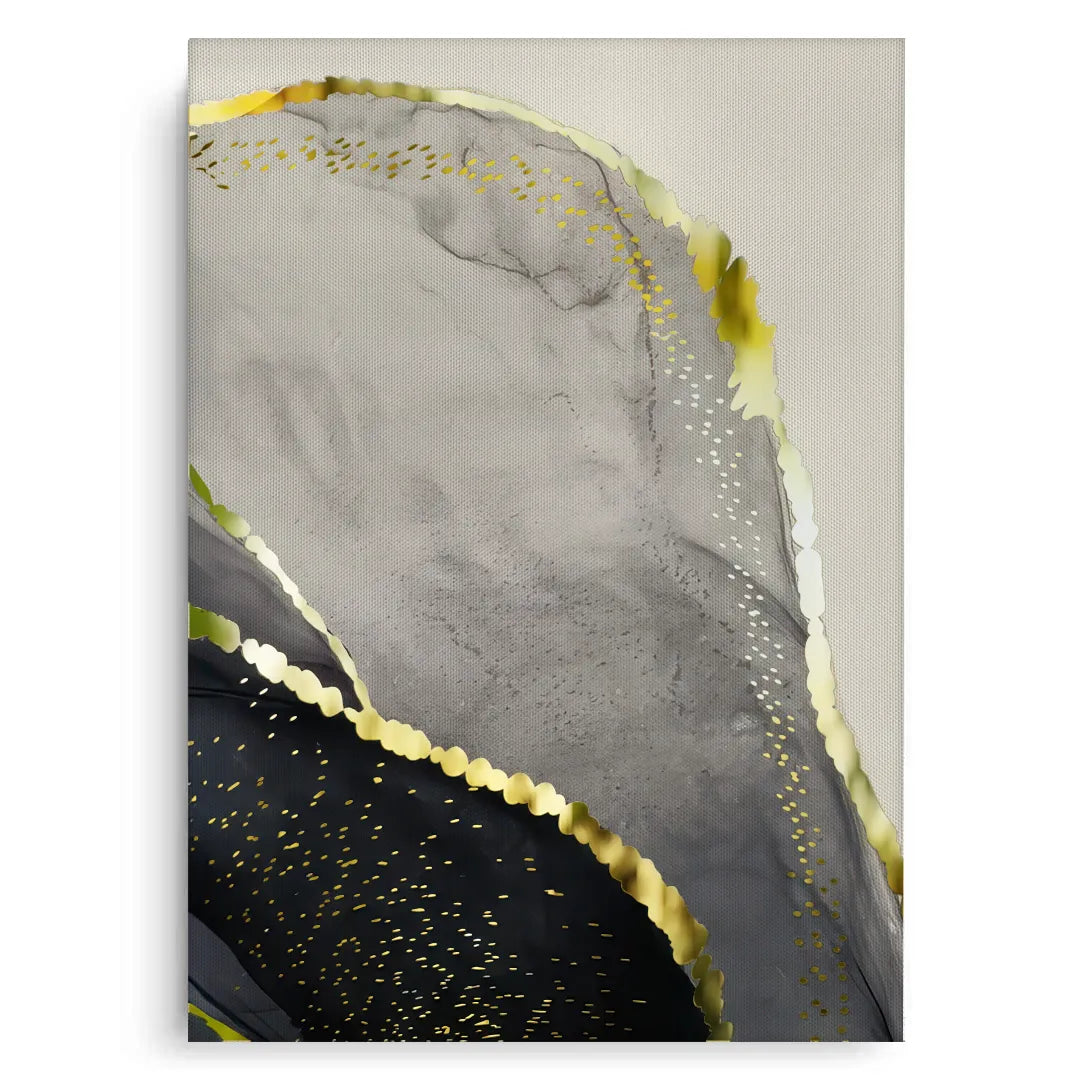 2Abstract art piece with gray, black, and gold colors on a white background