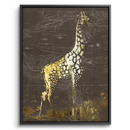 Golden Giraffe on Vintage Map - Canvas