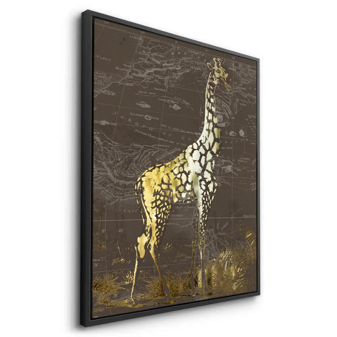 Golden Giraffe on Vintage Map - Canvas - Jasmineart.ae