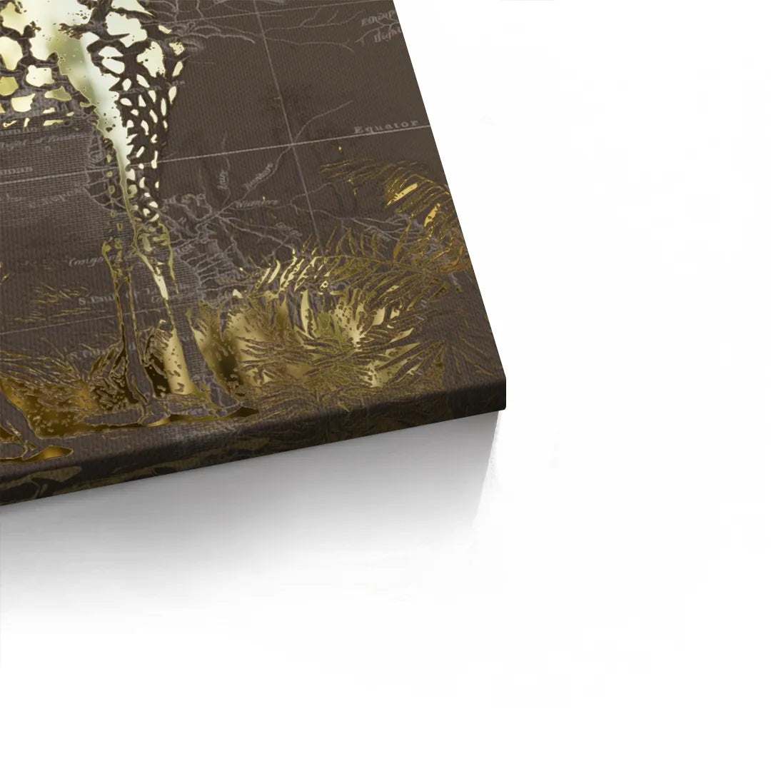 Golden Giraffe on Vintage Map - Canvas - Jasmineart.ae