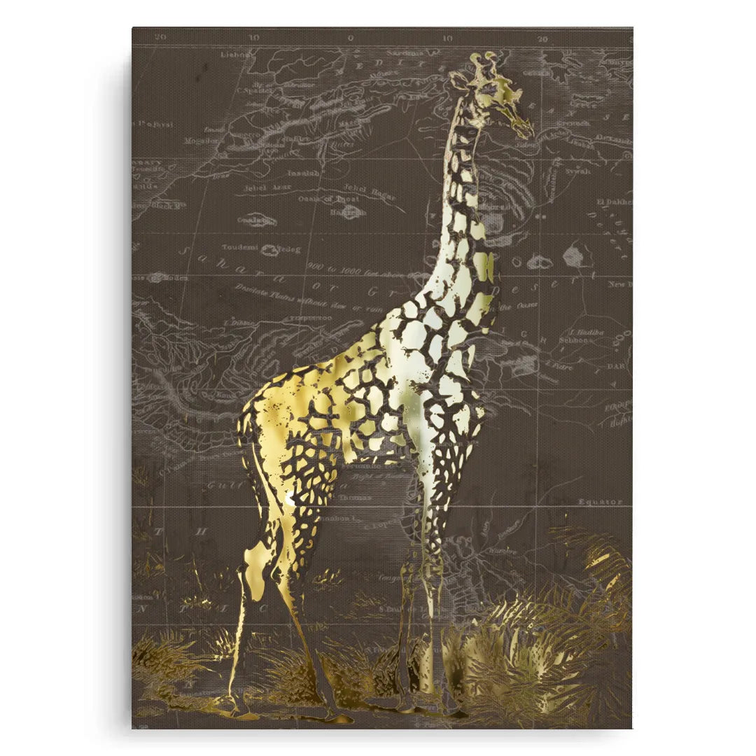 Golden Giraffe on Vintage Map - Canvas - Jasmineart.ae