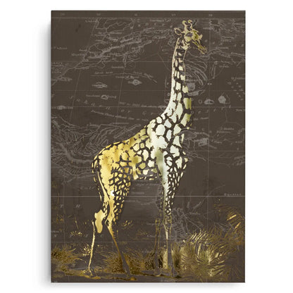 Golden Giraffe on Vintage Map - Canvas