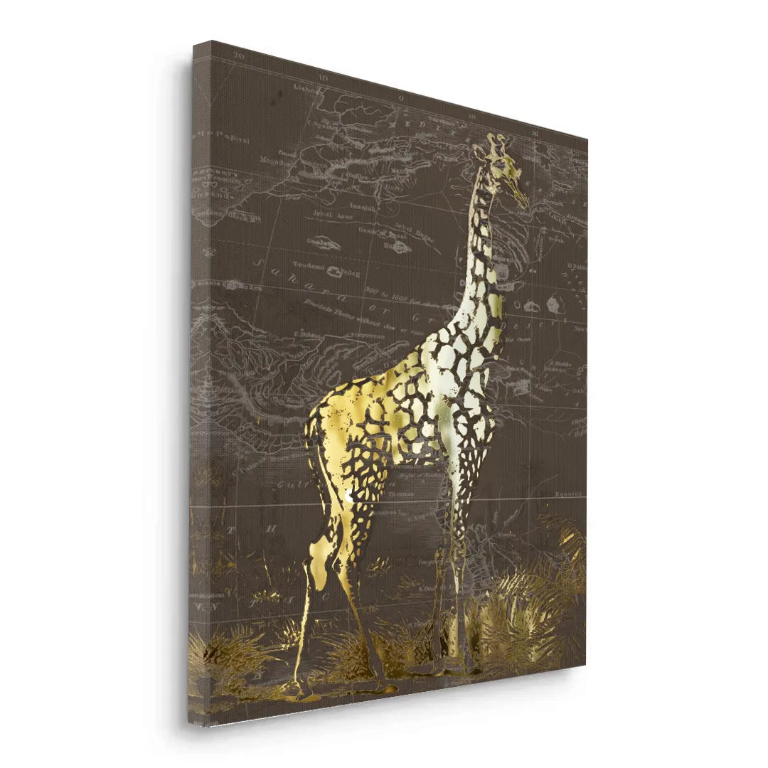 Golden Giraffe on Vintage Map - Canvas - Jasmineart.ae