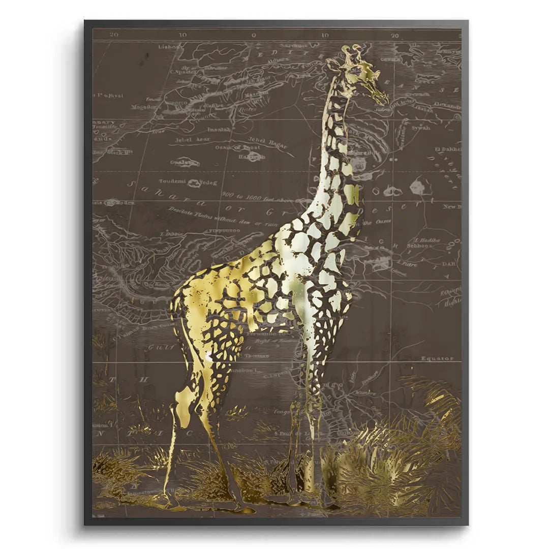 2Golden Giraffe on Vintage Map - Fine Art