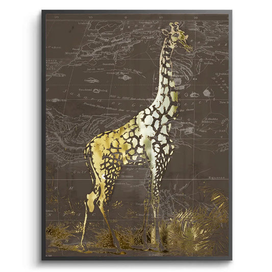 Golden Giraffe on Vintage Map - Fine Art