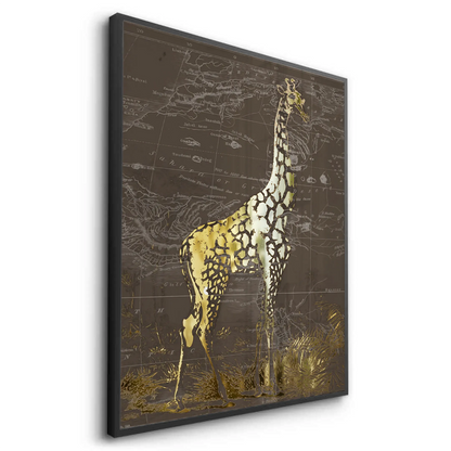 Golden Giraffe on Vintage Map - Fine Art