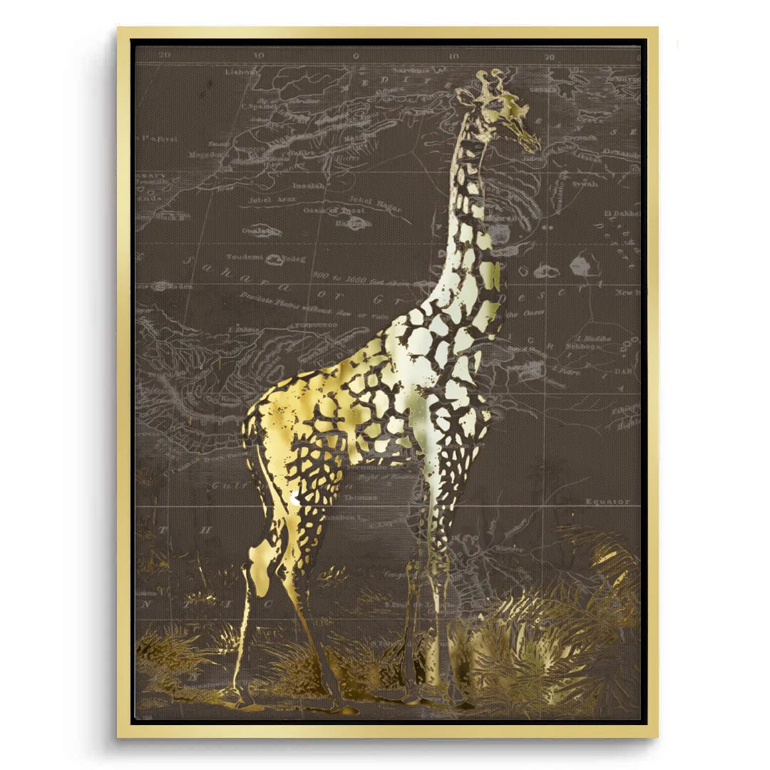 Golden Giraffe on Vintage Map - Canvas - Jasmineart.ae