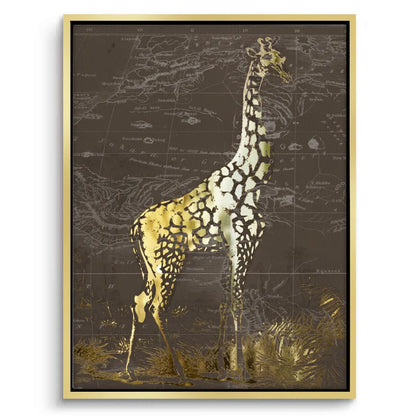 Golden Giraffe on Vintage Map - Canvas