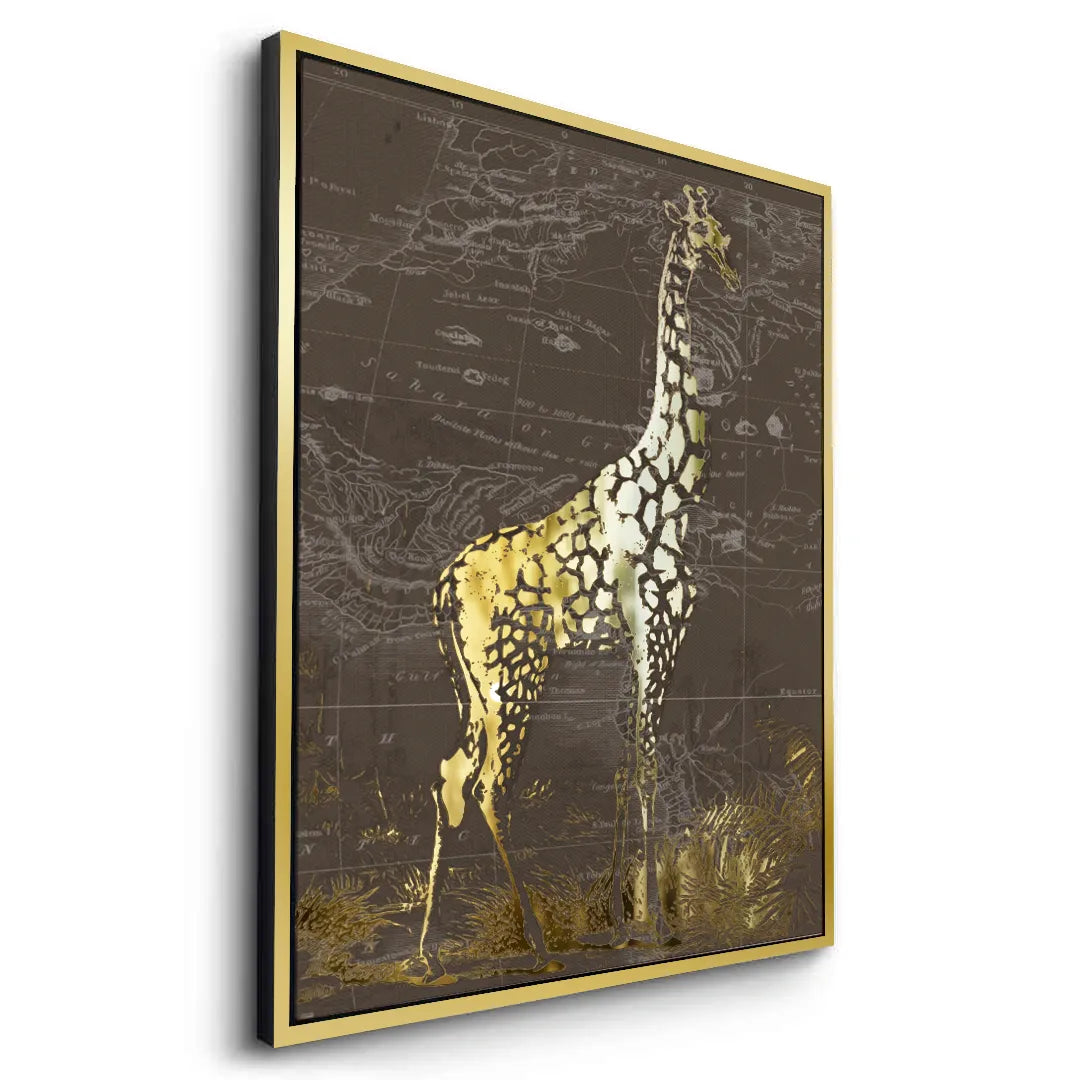Golden Giraffe on Vintage Map - Canvas - Jasmineart.ae