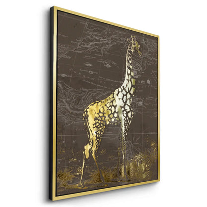 Golden Giraffe on Vintage Map - Canvas