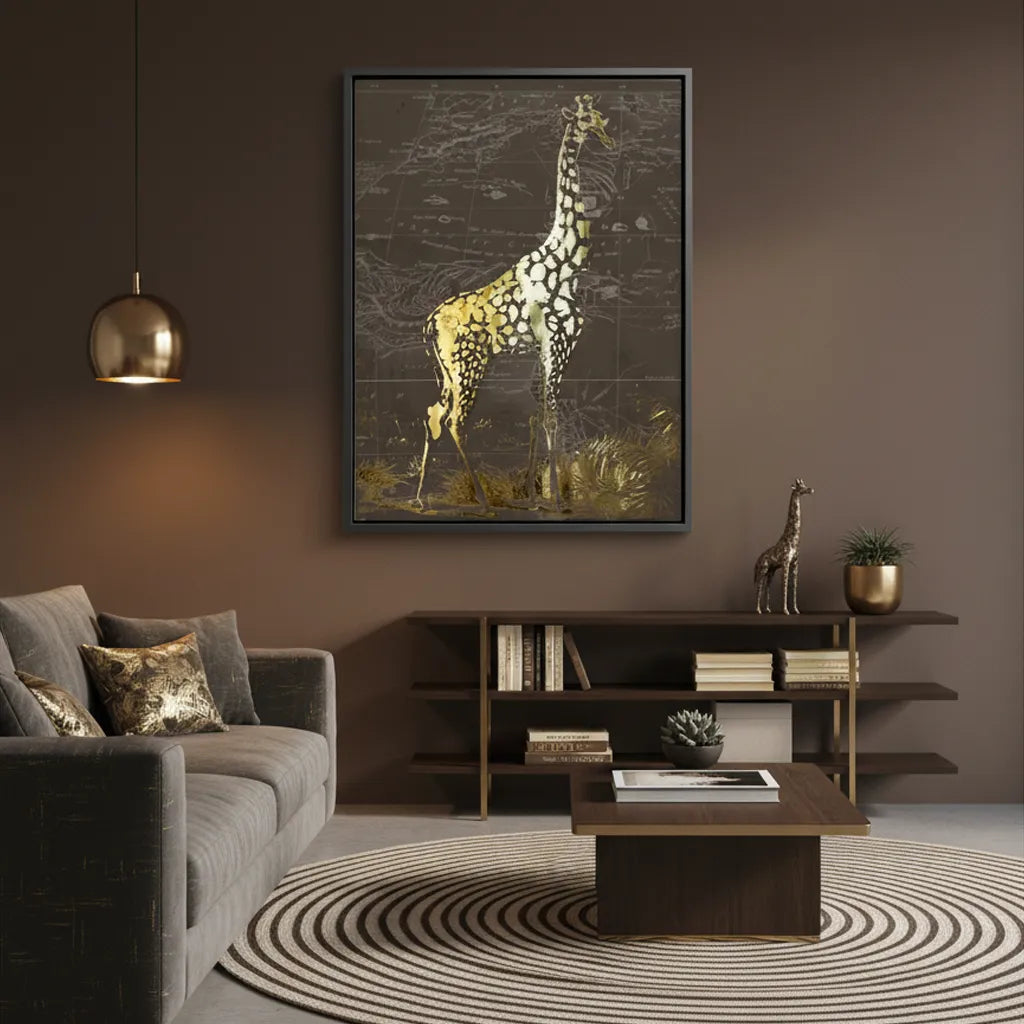 Golden Giraffe on Vintage Map - Canvas - Jasmineart.ae