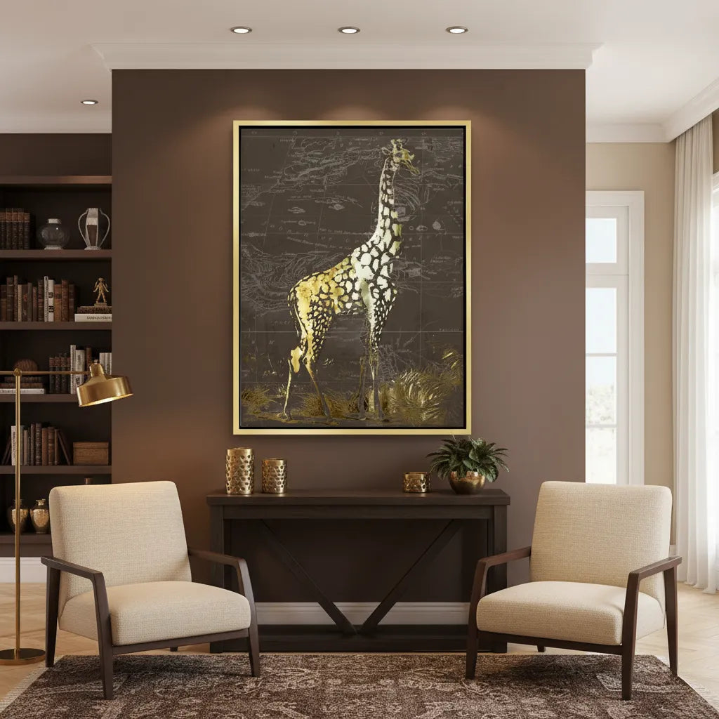Golden Giraffe on Vintage Map - Canvas - Jasmineart.ae