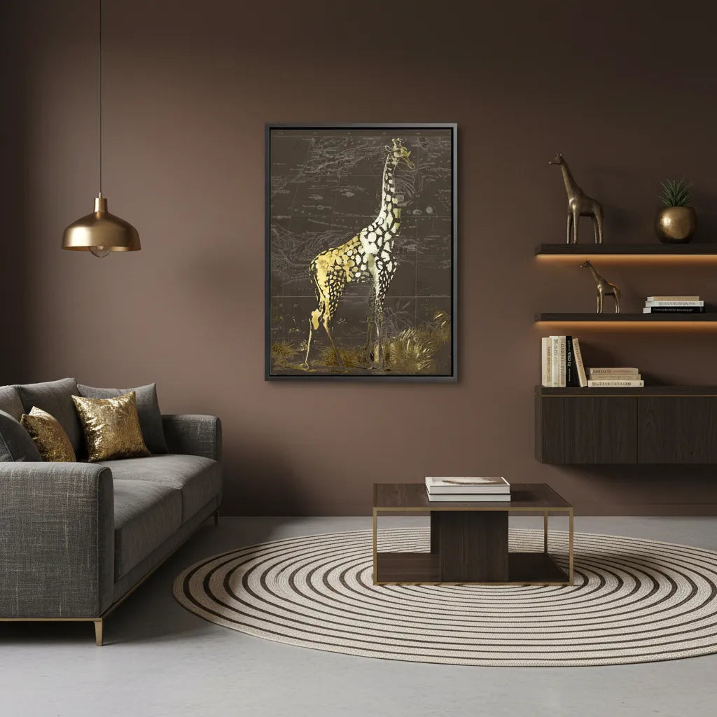 Golden Giraffe on Vintage Map - Canvas - Jasmineart.ae