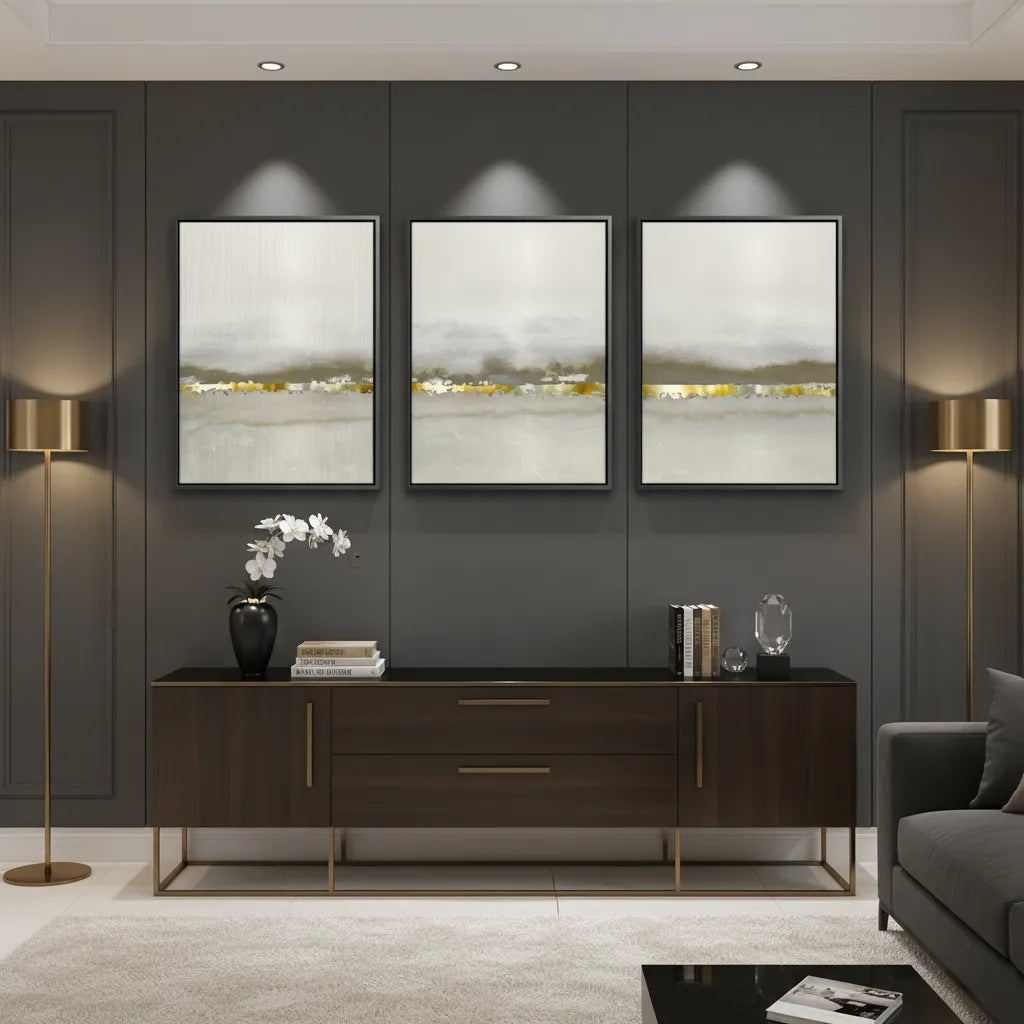 Golden Horizon Set of 3 - Canvas - Jasmineart.ae