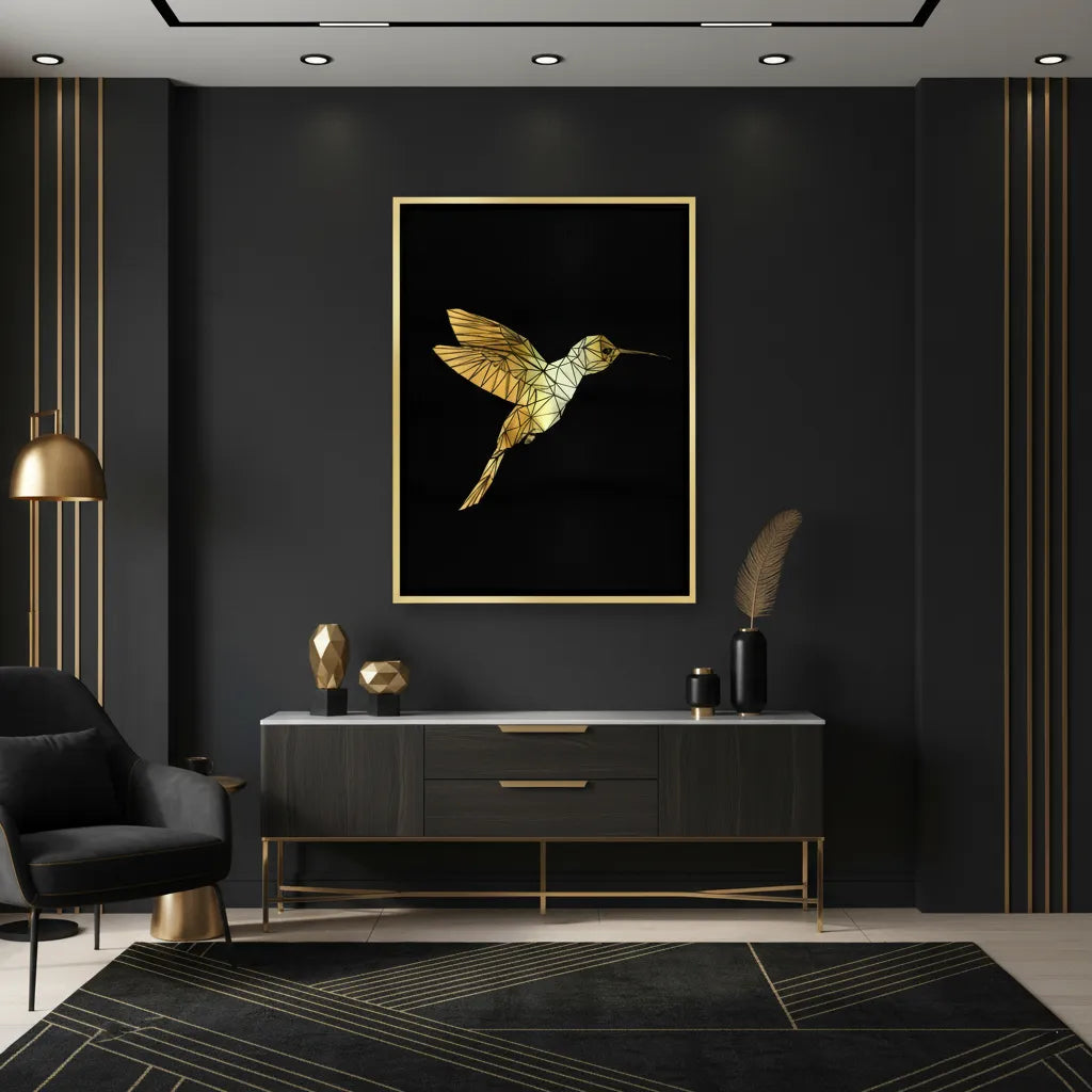 Golden Hummingbird - Canvas - Jasmineart.ae
