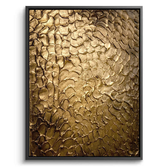 Large 'Golden Impasto' 3D wall art with thick hand-sculpted ridges and shimmering gold leaf accents, a prestigious focal point for a luxury Dubai penthouse.