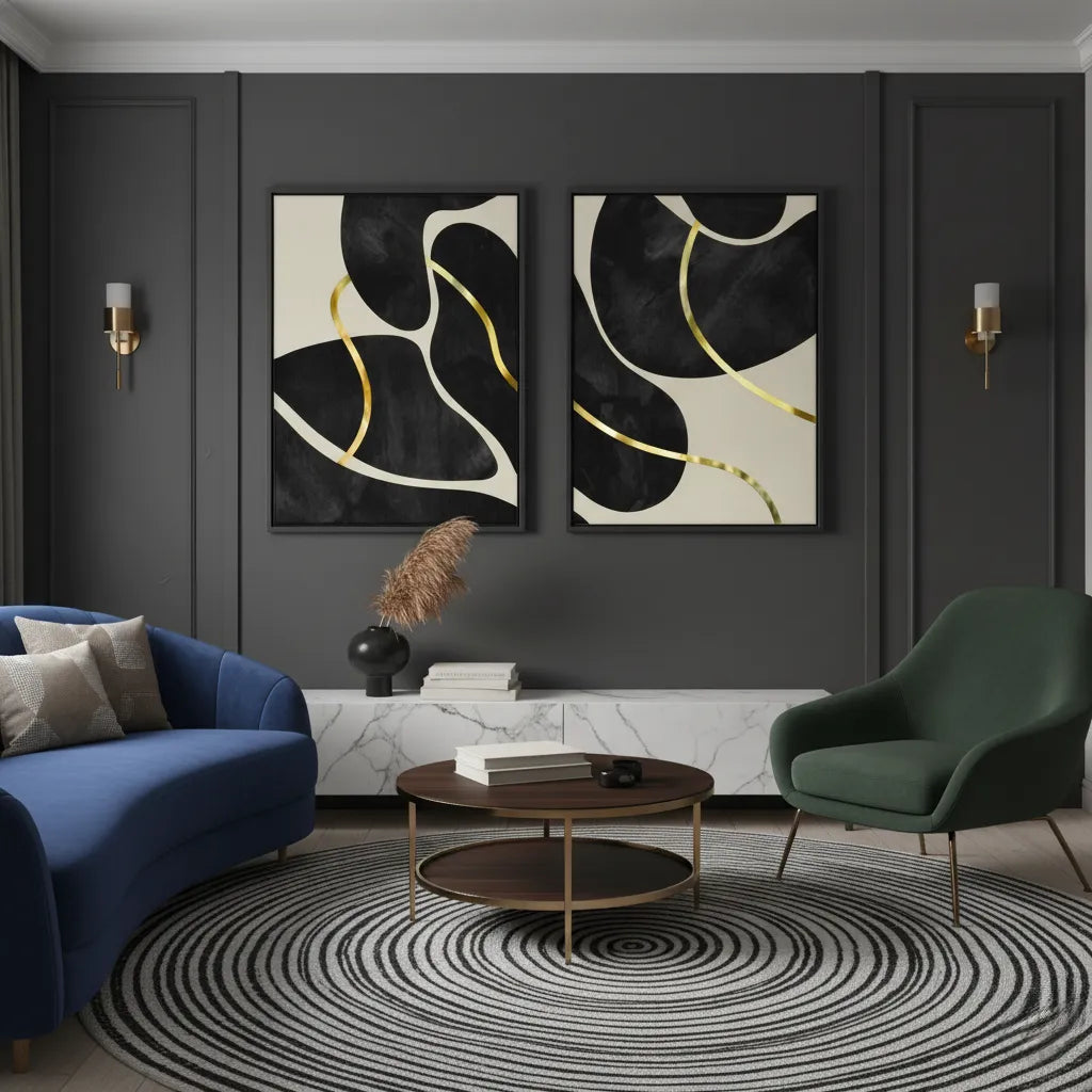 Golden Meander Set of 2 - Canvas - Jasmineart.ae
