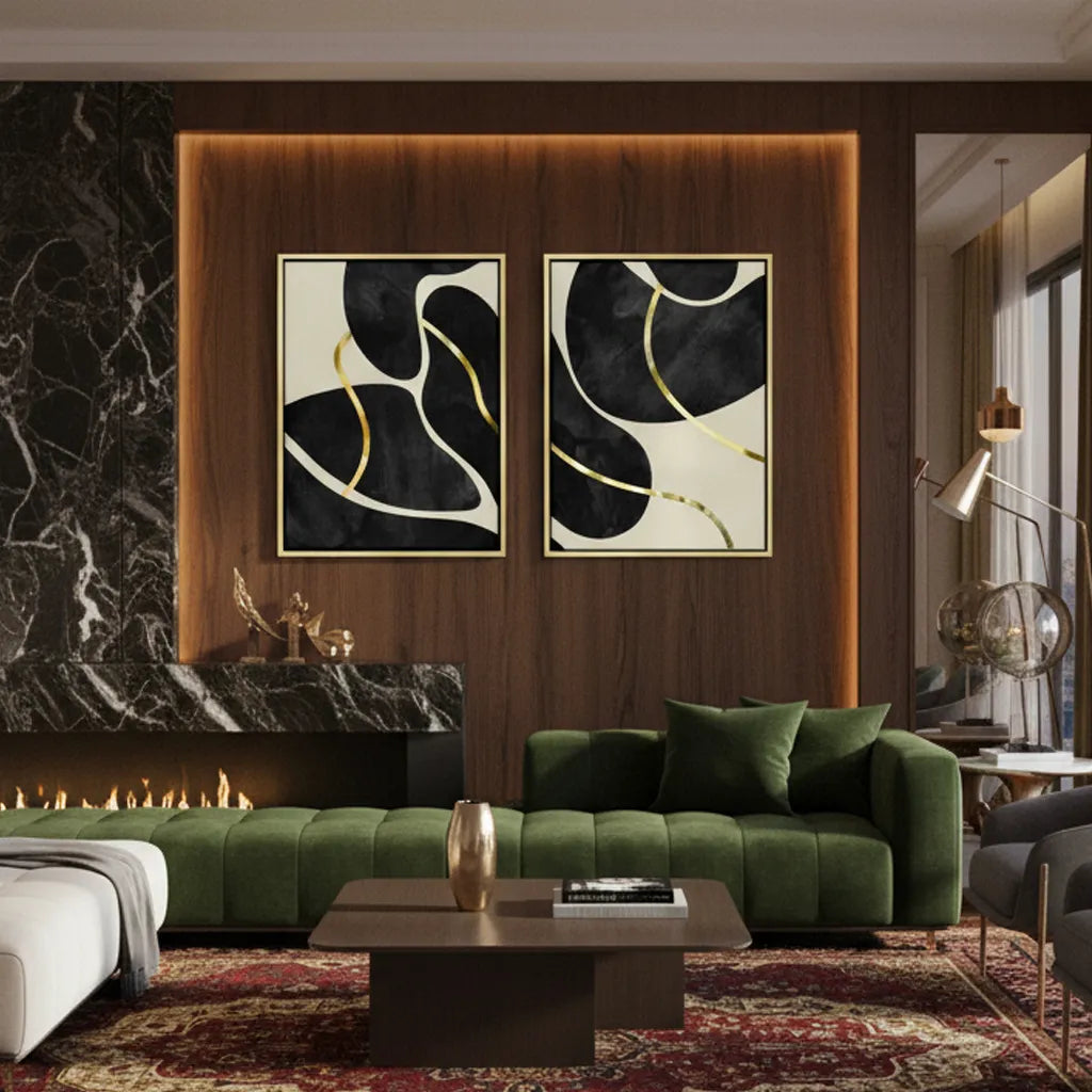 Golden Meander Set of 2 - Canvas - Jasmineart.ae