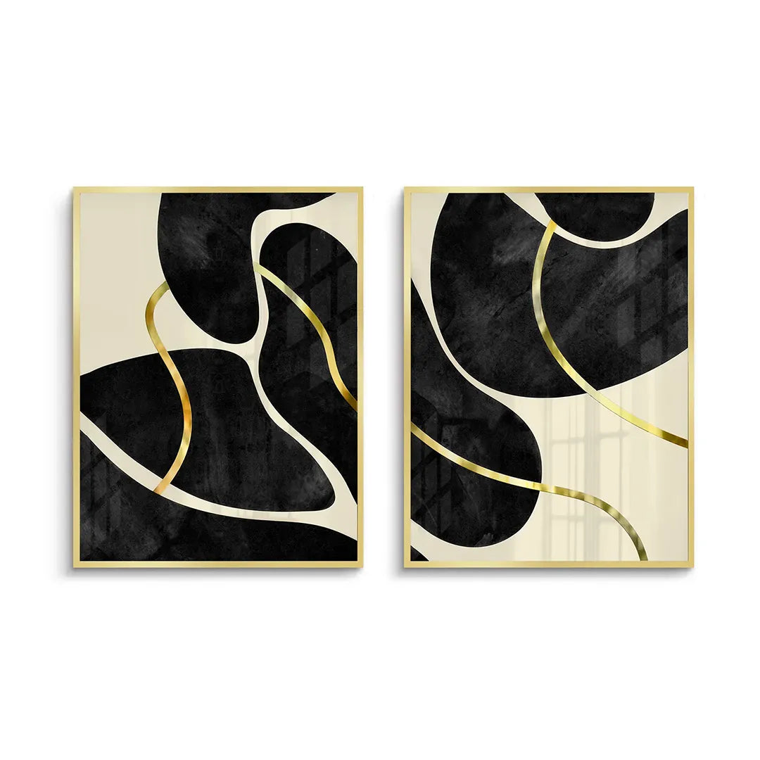 Golden Meander Set of 2 - Fine Art - Jasmineart.ae