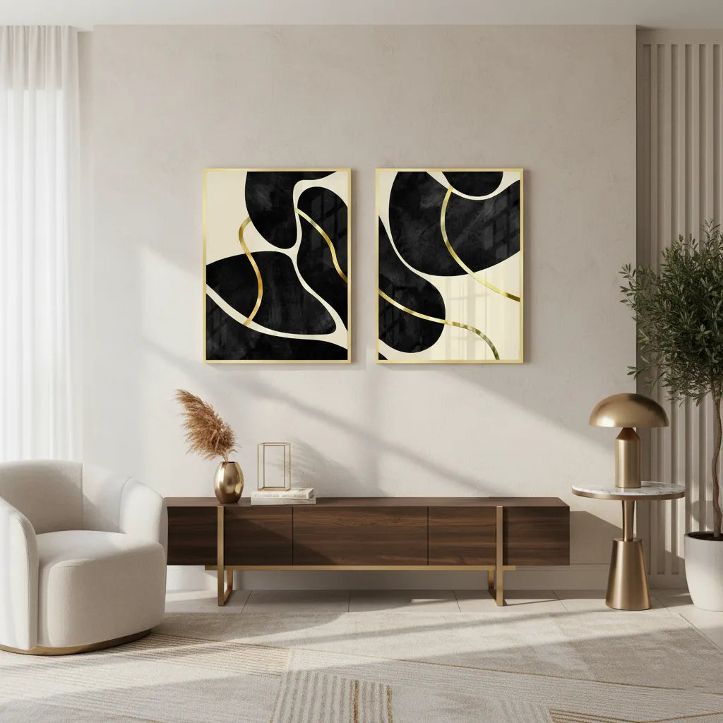 Golden Meander Set of 2 - Fine Art - Jasmineart.ae