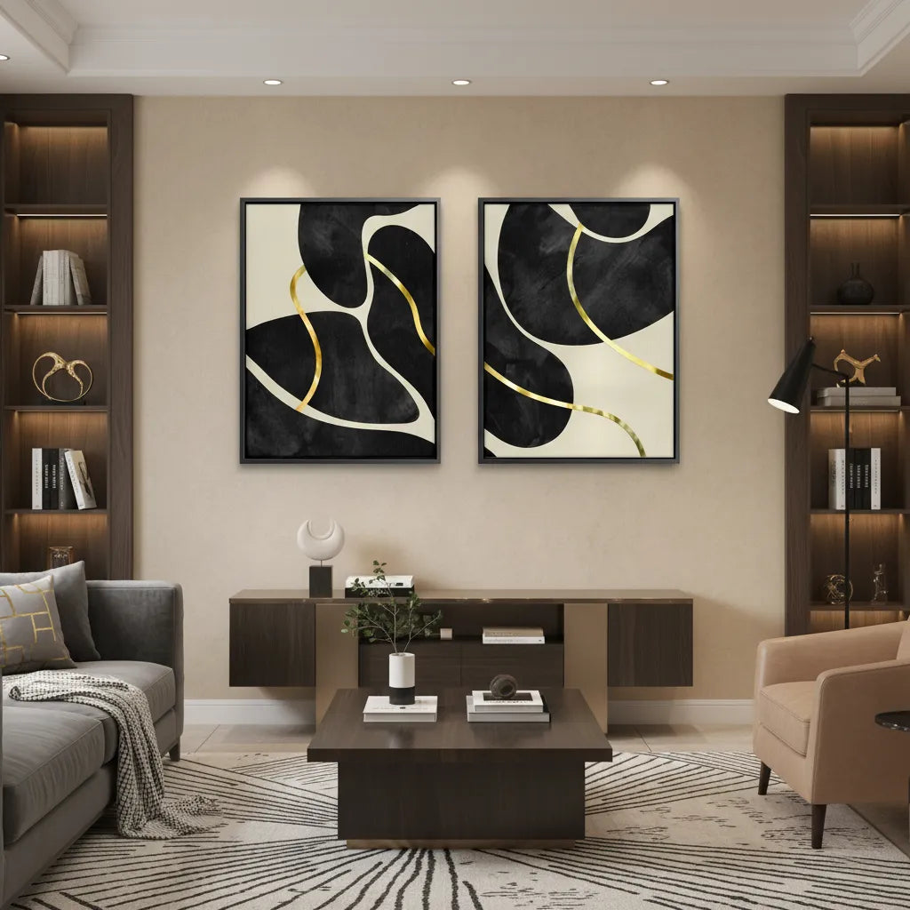 Golden Meander Set of 2 - Canvas - Jasmineart.ae