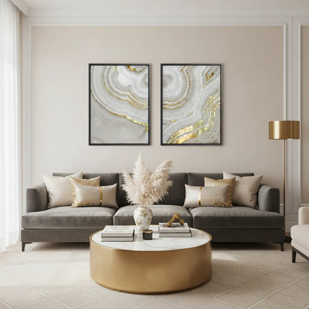 Golden Mineral Set of 2 - Canvas - Jasmineart.ae