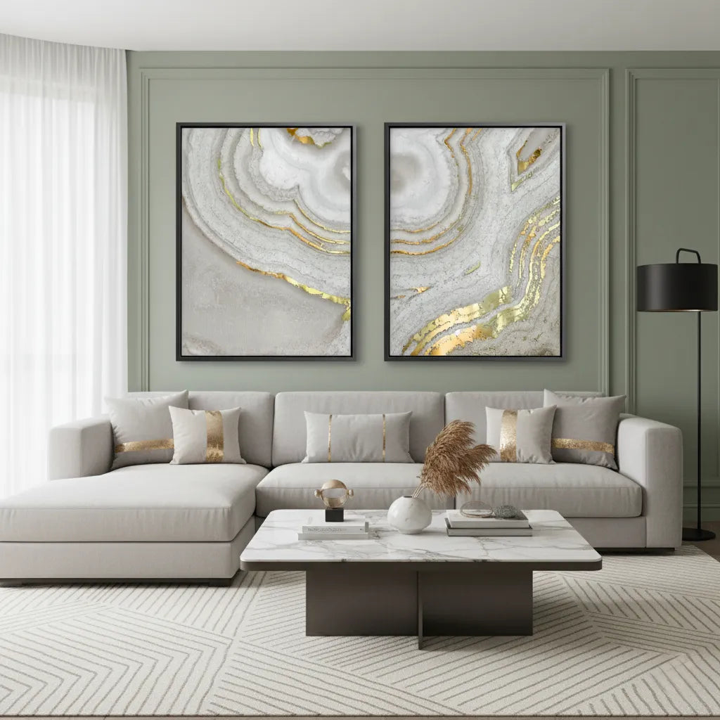 Golden Mineral Set of 2 - Canvas - Jasmineart.ae