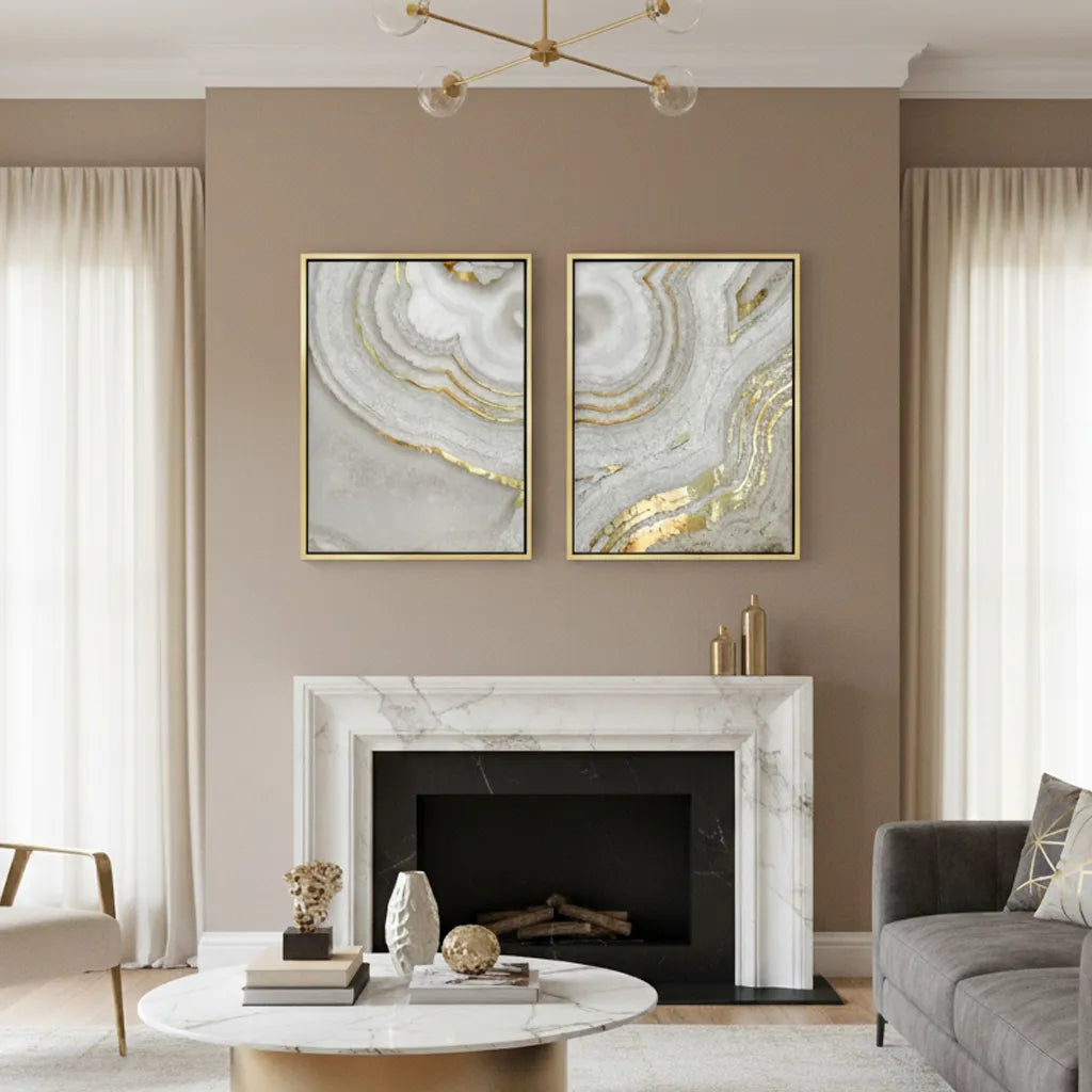 Golden Mineral Set of 2 - Canvas - Jasmineart.ae