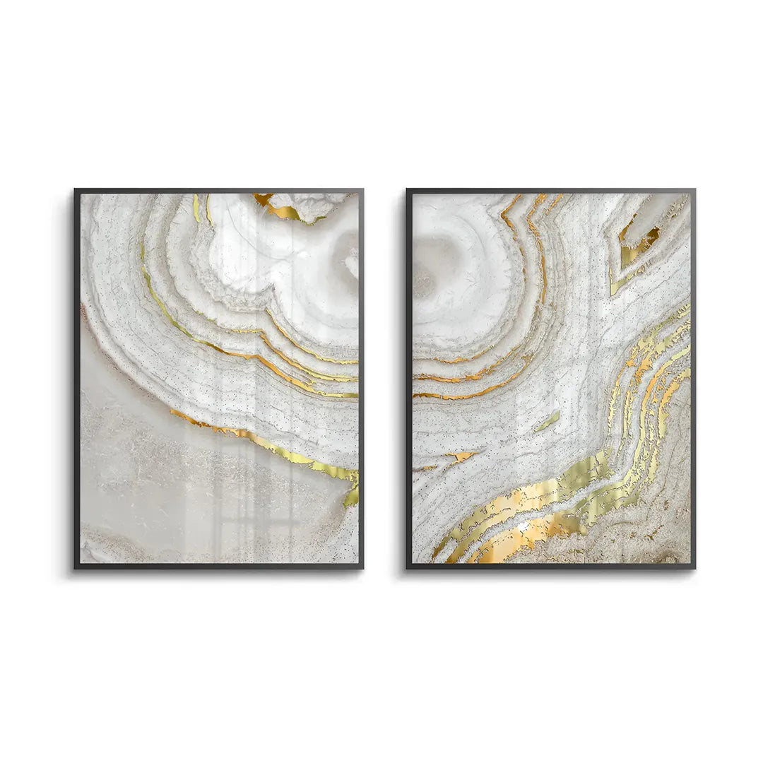 Golden Mineral Set of 2 - Fine Art - Jasmineart.ae