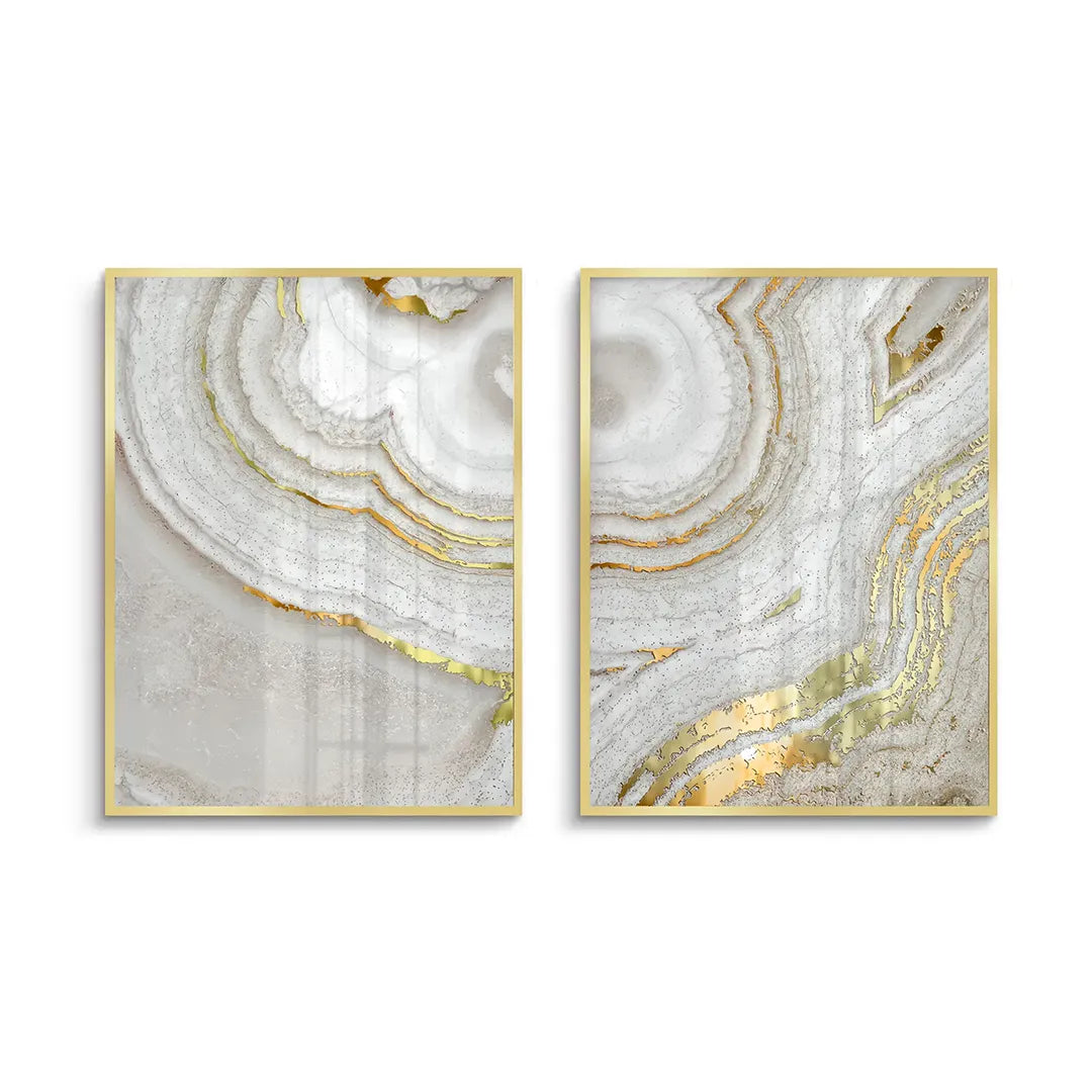 Golden Mineral Set of 2 - Fine Art - Jasmineart.ae