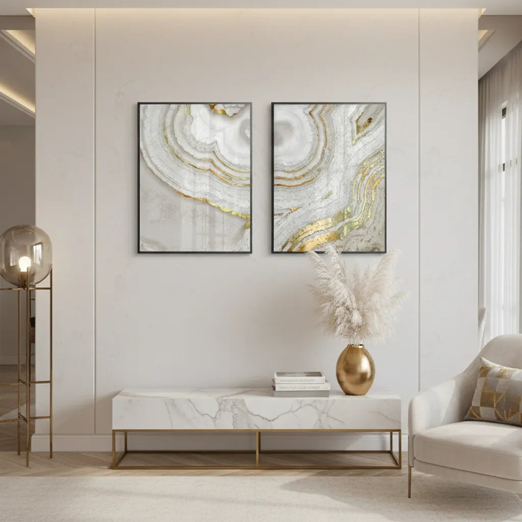 Golden Mineral Set of 2 - Fine Art - Jasmineart.ae