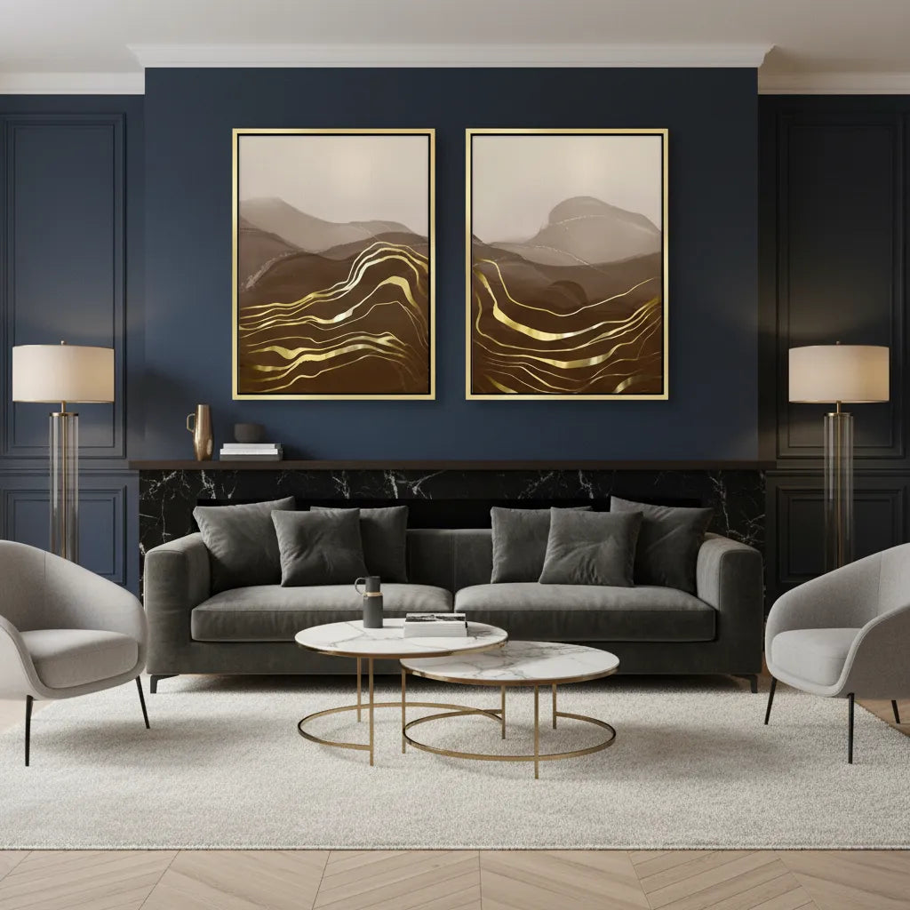 Golden River Set of 2 - Canvas - Jasmineart.ae