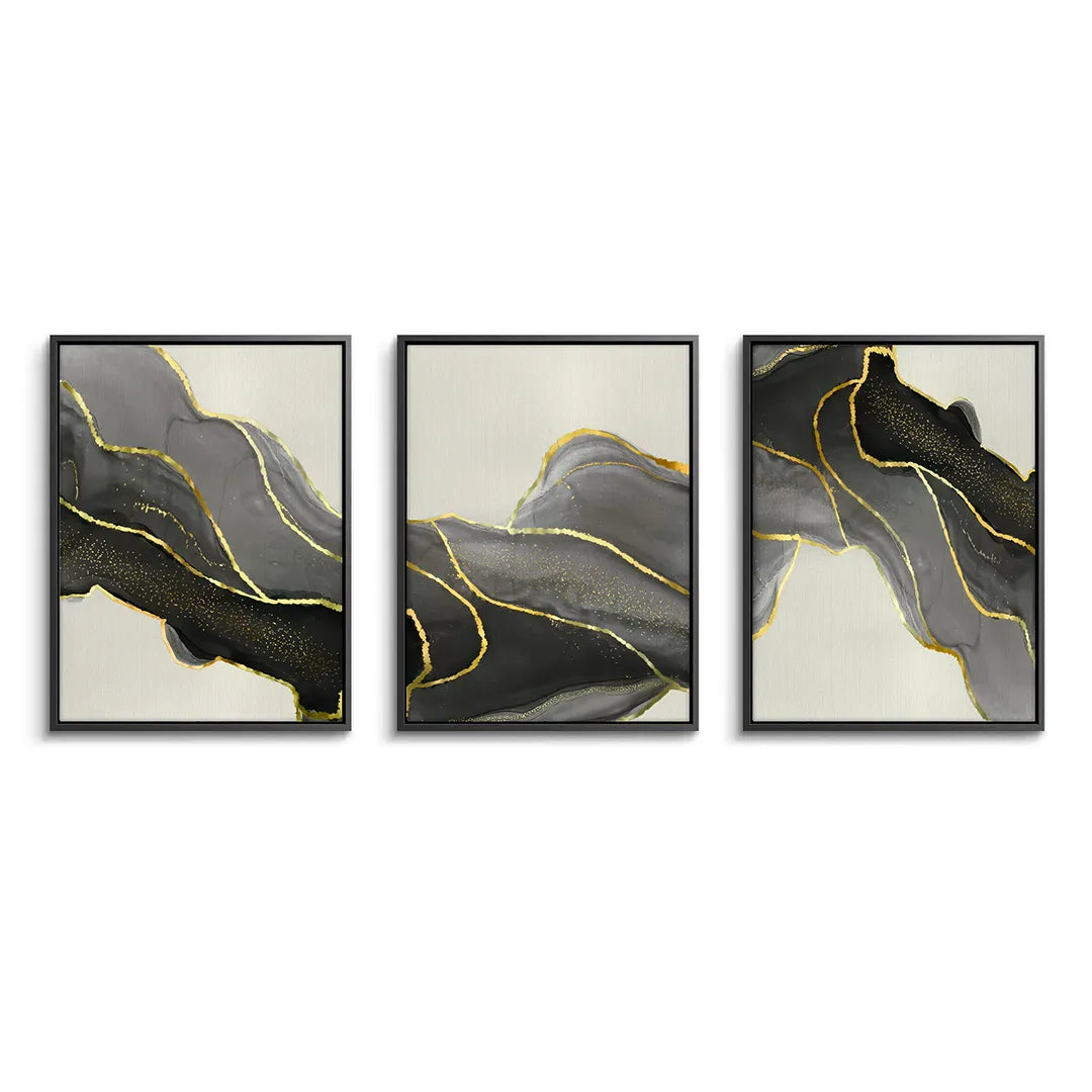 Golden Veins Set of 3 - Canvas - Jasmineart.ae