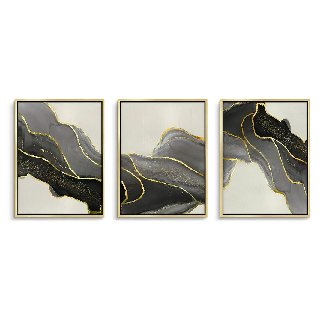 Golden Veins Set of 3 - Canvas - Jasmineart.ae