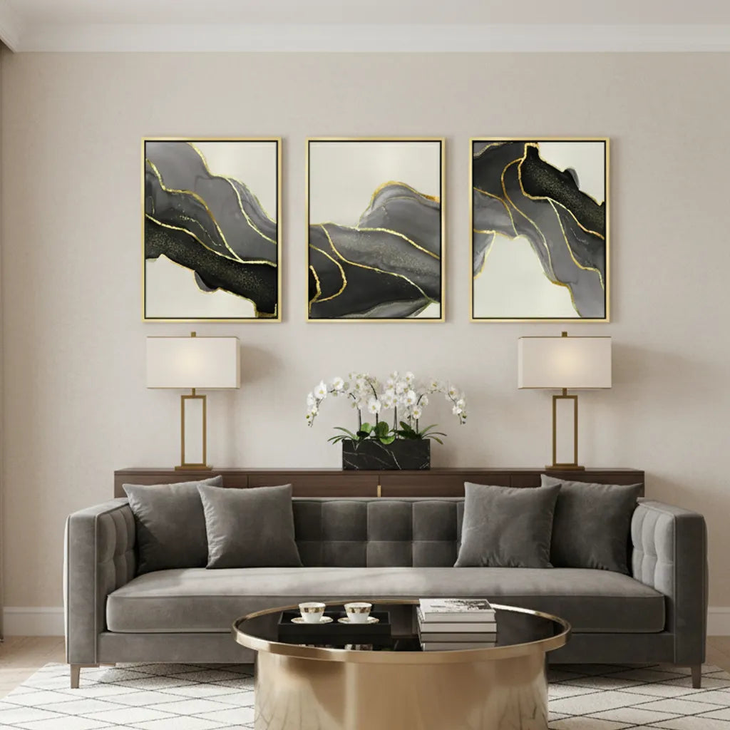 Golden Veins Set of 3 - Canvas - Jasmineart.ae