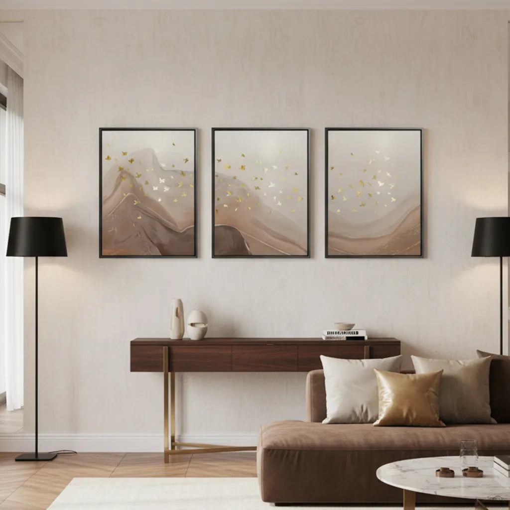 Golden Ascent Set of 3 - Canvas - Jasmineart.ae