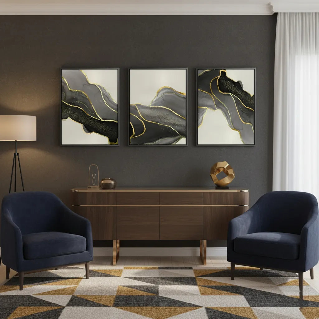 Golden Veins Set of 3 - Canvas - Jasmineart.ae