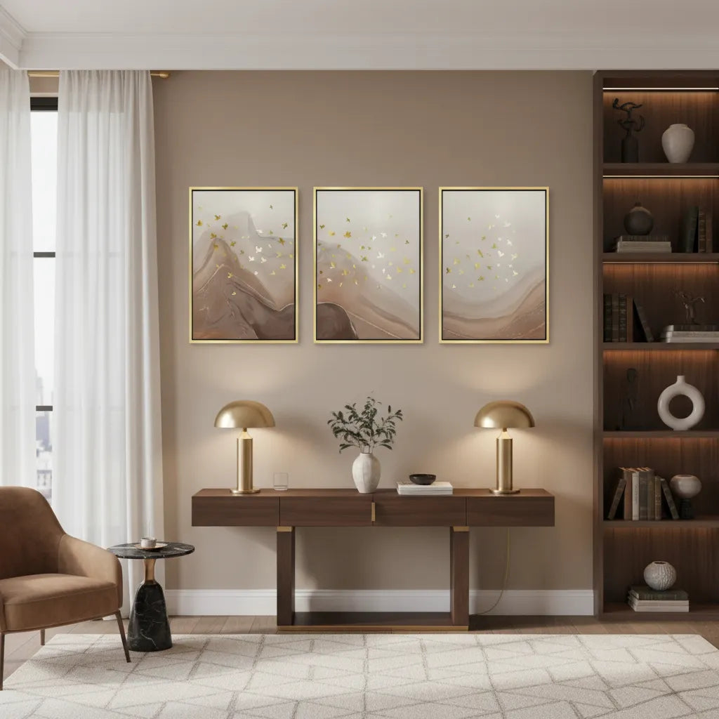 Golden Ascent Set of 3 - Canvas - Jasmineart.ae