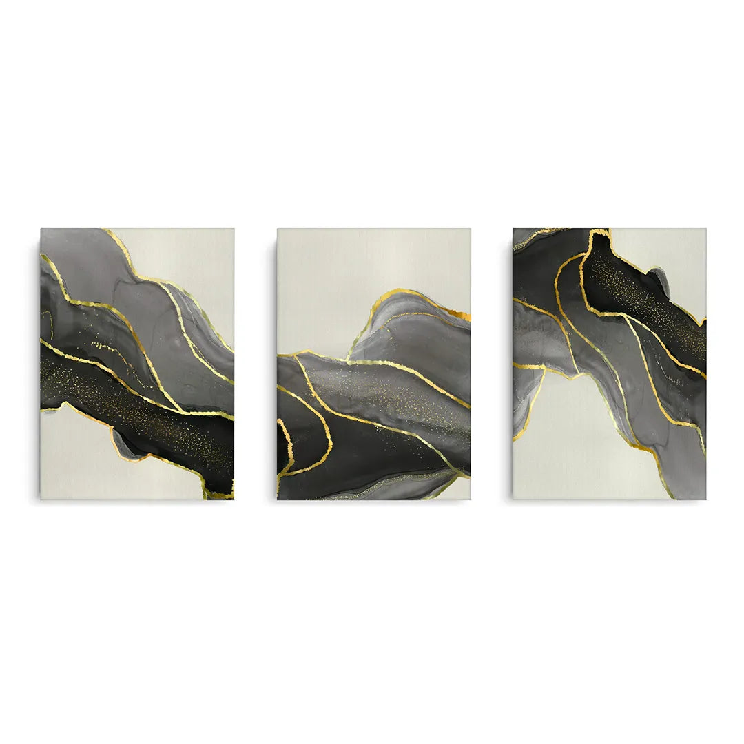 Golden Veins Set of 3 - Canvas - Jasmineart.ae