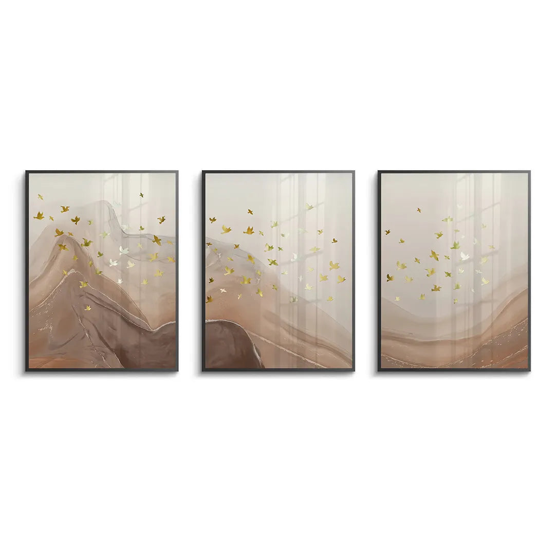 Golden Ascent Set of 3 - Fine Art - Jasmineart.ae
