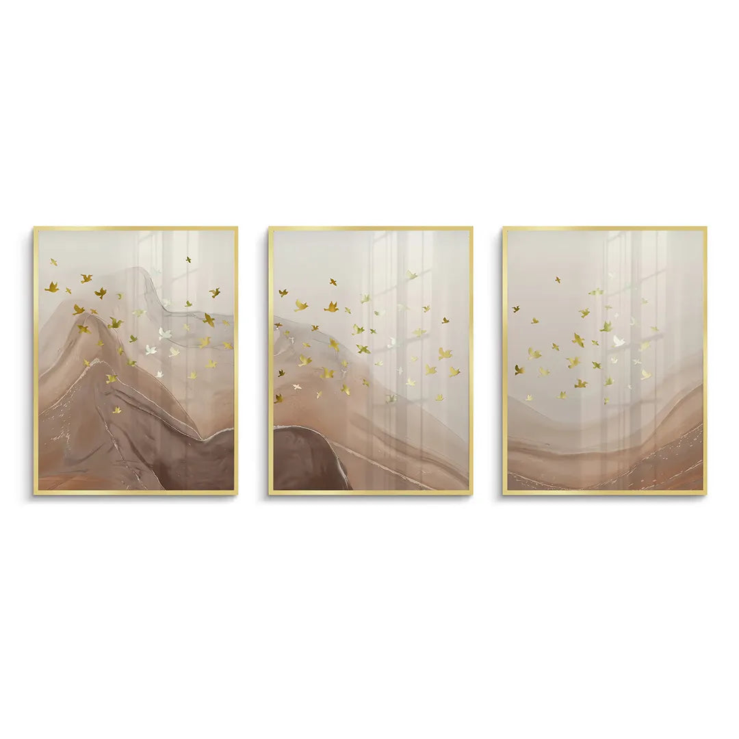Golden Ascent Set of 3 - Fine Art - Jasmineart.ae