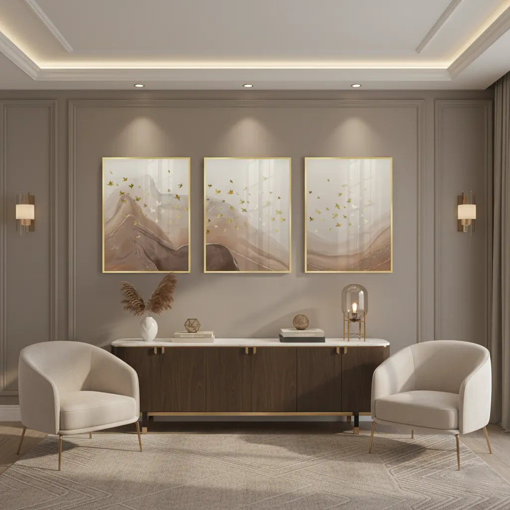 Golden Ascent Set of 3 - Fine Art - Jasmineart.ae
