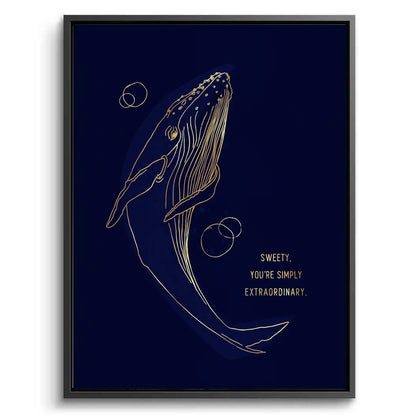 Golden Whale Line Art - Canvas