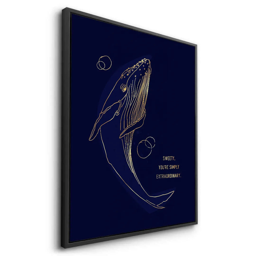 2Golden Whale Line Art - Canvas