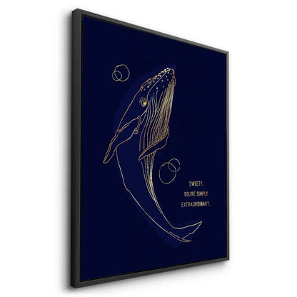 Golden Whale Line Art - Canvas