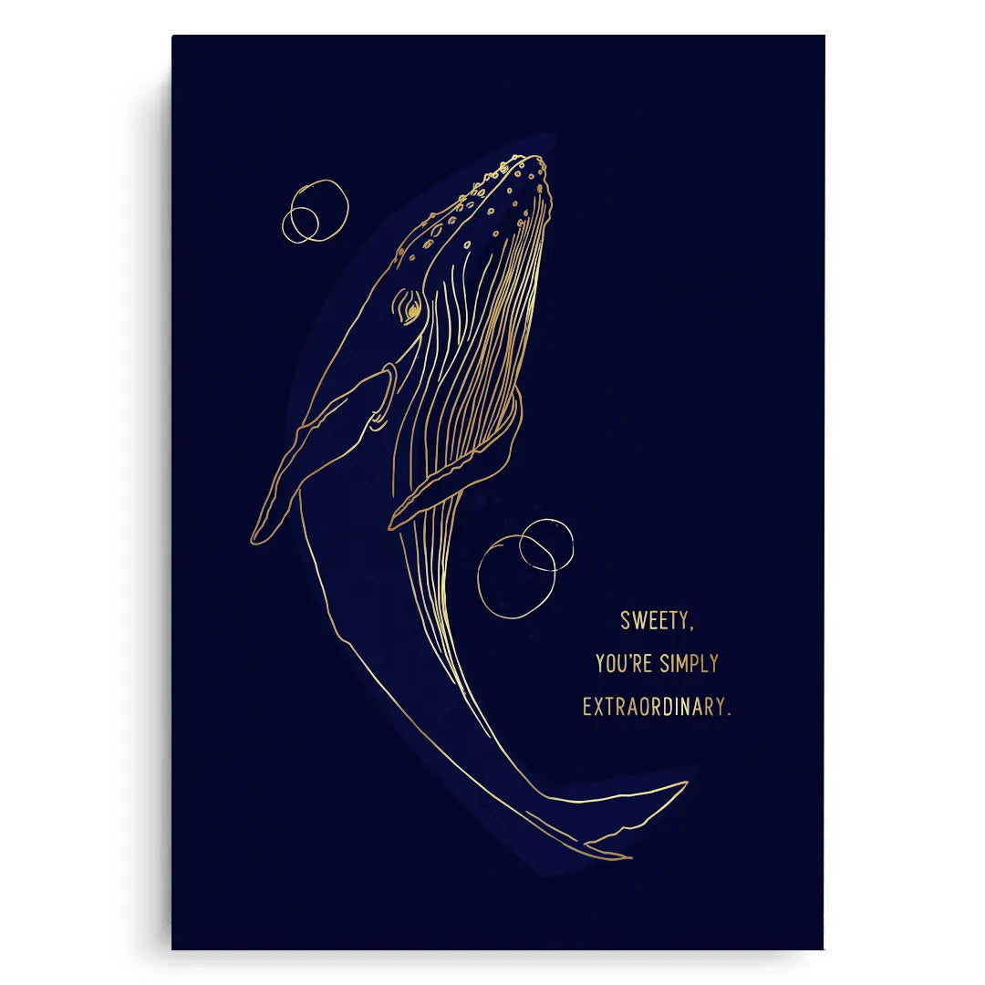 2Golden Whale Line Art - Canvas