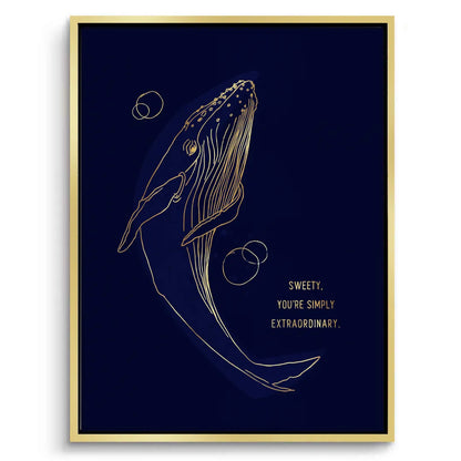 Golden Whale Line Art - Canvas